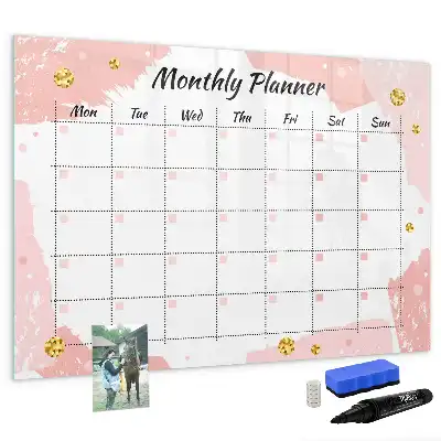 Magnetic glass dry erase board monthly planner