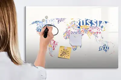 Magnetic world map whiteboard with country labels