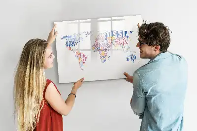 Magnetic world map whiteboard with country labels
