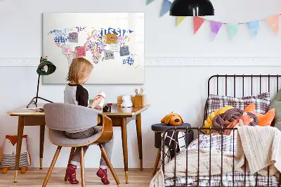 Magnetic world map whiteboard with country labels