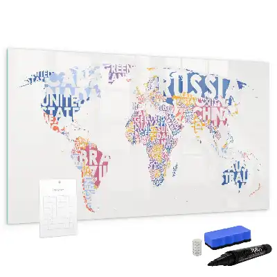 Magnetic world map whiteboard with country labels