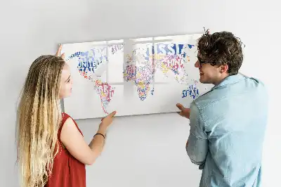 Magnetic world map whiteboard with country labels
