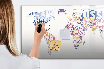 Magnetic world map whiteboard with country labels