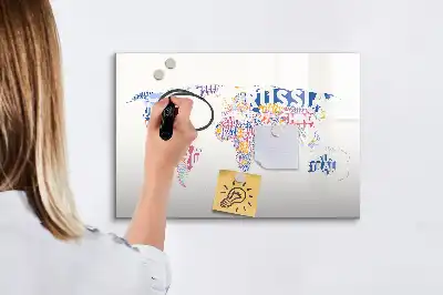 Magnetic world map whiteboard with country labels