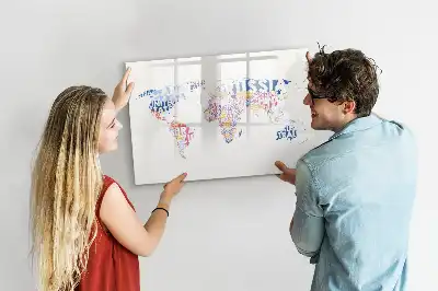 Magnetic world map whiteboard with country labels