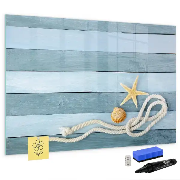 Magnetic glass dry erase board with plants and shells design