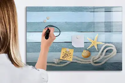 Magnetic glass dry erase board with plants and shells design