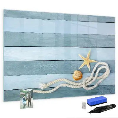 Magnetic glass dry erase board with plants and shells design
