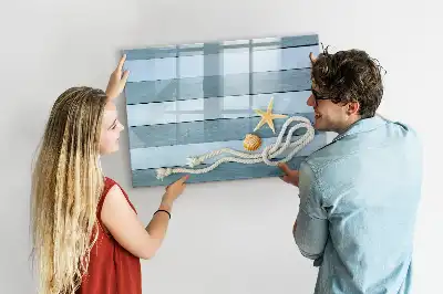 Magnetic glass dry erase board with plants and shells design
