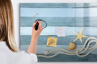 Magnetic glass dry erase board with plants and shells design