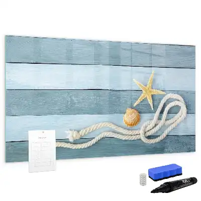 Magnetic glass dry erase board with plants and shells design