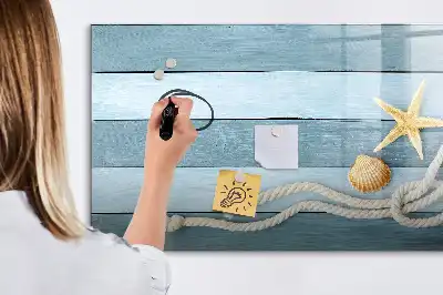 Magnetic glass dry erase board with plants and shells design