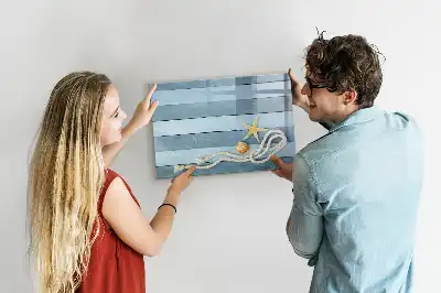 Magnetic glass dry erase board with plants and shells design