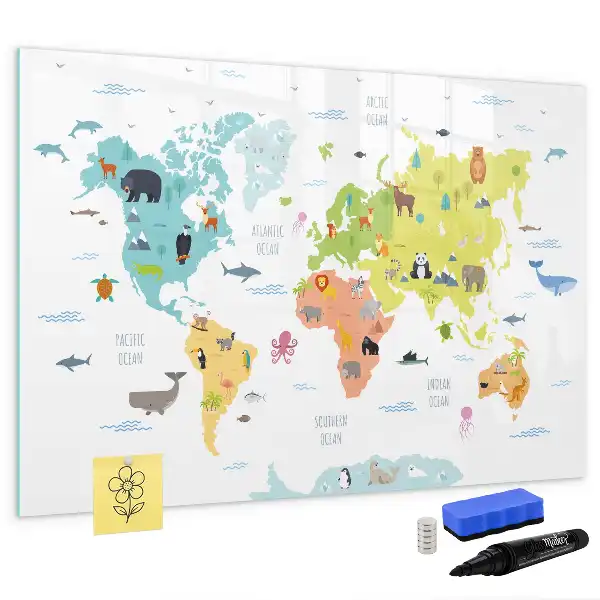 Magnetic marker board animal world map design