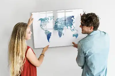 Magnetic glass dry erase board world map design