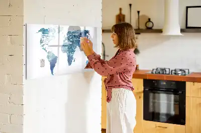 Magnetic glass dry erase board world map design