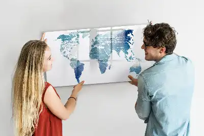 Magnetic glass dry erase board world map design