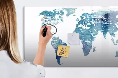 Magnetic glass dry erase board world map design