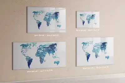 Magnetic glass dry erase board world map design