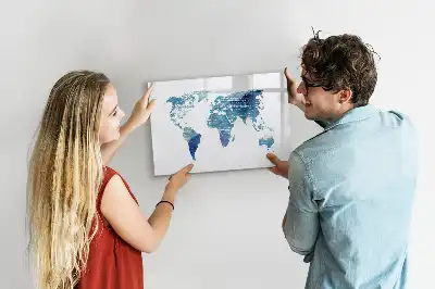 Magnetic glass dry erase board world map design