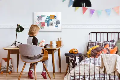 Magnetic glass dry erase board world map design