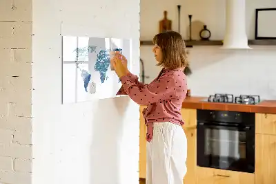 Magnetic glass dry erase board world map design
