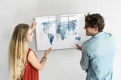 Magnetic glass dry erase board world map design