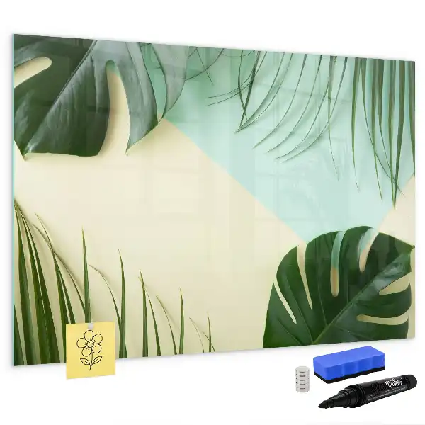 Magnetic marker board with monstera leaves print