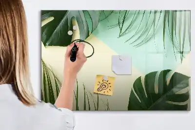 Magnetic marker board with monstera leaves print