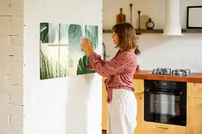 Magnetic marker board with monstera leaves print