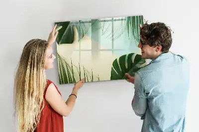 Magnetic marker board with monstera leaves print