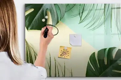 Magnetic marker board with monstera leaves print