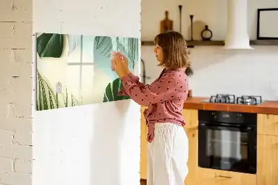 Magnetic marker board with monstera leaves print