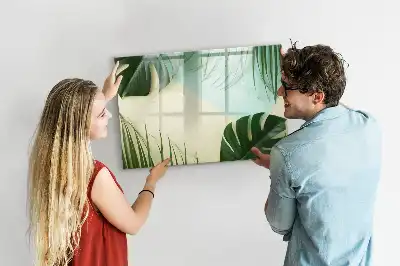 Magnetic marker board with monstera leaves print