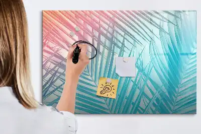 Magnetic glass dry erase board tropical palm design