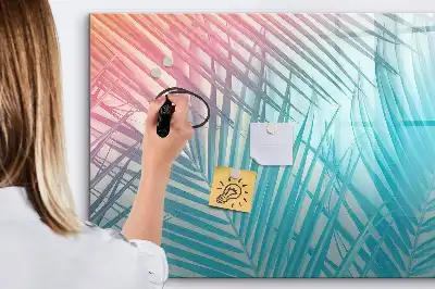 Magnetic glass dry erase board tropical palm design