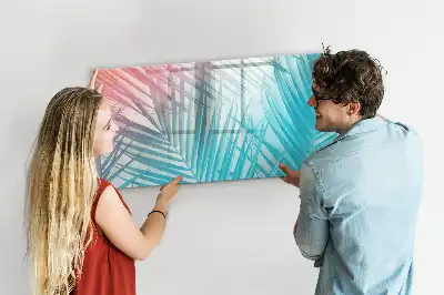 Magnetic glass dry erase board tropical palm design