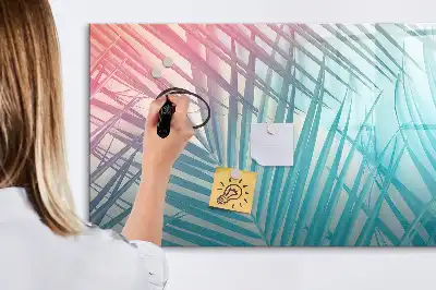 Magnetic glass dry erase board tropical palm design