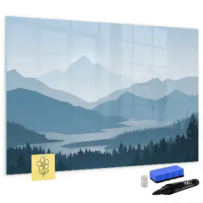 Magnetic marker board with mountain landscape design