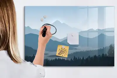 Magnetic marker board with mountain landscape design