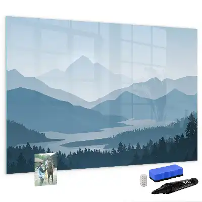 Magnetic marker board with mountain landscape design