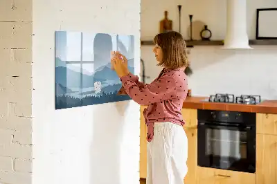 Magnetic marker board with mountain landscape design