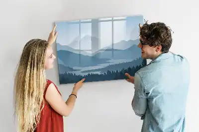 Magnetic marker board with mountain landscape design