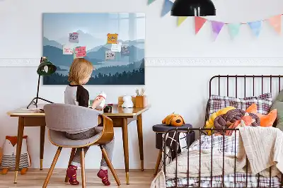 Magnetic marker board with mountain landscape design