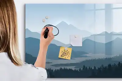 Magnetic marker board with mountain landscape design