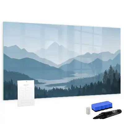 Magnetic marker board with mountain landscape design