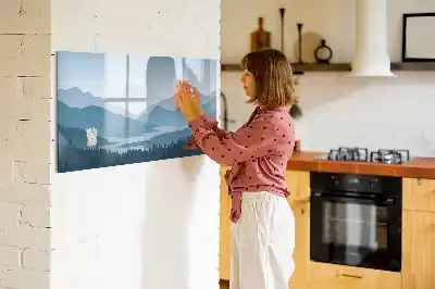 Magnetic marker board with mountain landscape design
