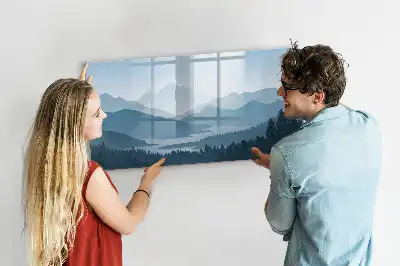 Magnetic marker board with mountain landscape design