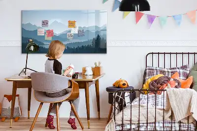 Magnetic marker board with mountain landscape design