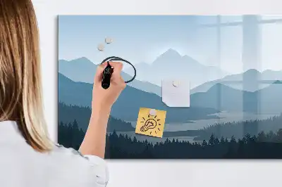 Magnetic marker board with mountain landscape design